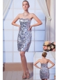 Gray Column Strapless Mini-length Sequin Beading Cocktail Dress