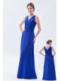 Royal Blue Column / Sheath V-neck Floor-length Chiffon Ruch Bridesmaid Dress