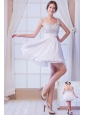 White A-line Straps Mini-length Chiffon Beading Cocktail Dress