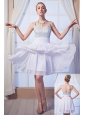 White Empire Straps Mini-length Chiffon Beading Homecoming Dress