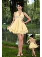 Light Yellow Empire Halter Mini-length Chiffon Beading Cocktail Dress