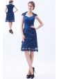 Blue Column / Sheath Square Tulle Prom Dress Embroidery with Beading Knee-length