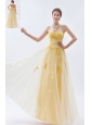 Light Yellow A-line / Princess Sweetheart Prom Dress Embroidery Tulle Floor-length