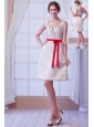Champagne A-line Square Mini-length Satin Bow Bridesmaid Dress