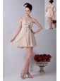 Champagne One Shoulder Mini-length Chiffon Ruch Bridesmaid Dress