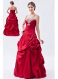 Wine Red Column / Sheath Strapless Prom Dress Sequins Taffeta Floor-length