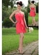 Coral Red Empire Straps Mini-length Chiffon Bridesmaid Dress