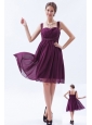 Dark Purple Empire Straps Prom Dress Chiffon Beading Knee-length