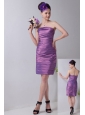 Lavender Column Strapless Mini-length Taffeta Bridesmaid Dress