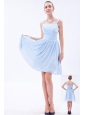 Baby Blue Empire Straps Knee-length Chiffon Ruch Bridesmaid Dress