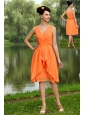 Orange Empire V-neck Knee-length Chiffon Ruch Bridesmaid Dress