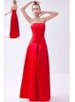 Red Column Strapless Floor-length Taffeta Beading Homecoming Dress
