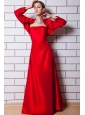 Red Column Strapless Floor-length Taffeta Beading Mother Of The Bride Dress