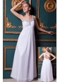 White Empire One Shoulder Floor-length Chiffon Beading Homecoming Dress