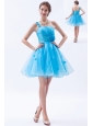 Baby Blue A-line / Princess rom /  Homecoming / Cocktail Dress One Shoulder Appliques Mini-length Organza