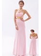 Baby Pink Column / Sheath Straps Prom Dress Chiffon Sequins Floor-length