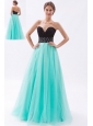 Black and Turquoise A-line Sweetheart Prom Dress Tulle Beading Floor-length