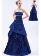 Royal Blue A-line Strapless Prom Dress Taffeta Beading and Ruch Floor-length