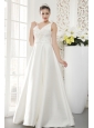 Brand New A-line / Princess V-neck Floor-length Satin Beading Wedding Dress