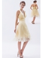 Champagne A-line / Princess Halter Ruch Prom Dress Organza Knee-length