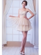 Champagne A-line Sweetheart Prom Dress Beading Satin and Organza Mini-length