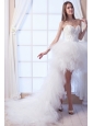 Popular A-line Sweetheart High-low Tulle Appliques Wedding Dress