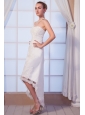 Popular Column Strapless High-low Satin Lace Wedding Dress