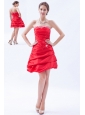 Red A-line / Princess Strapless Prom Dress Taffeta Beading Mini-length