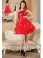Red A-line One Shoulder Prom / Homecoming Dress Organza Sequin Mini-length