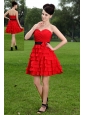 Red A-line Sweetheart Prom / Homecoming Dress Hand Made Flower Mini-length Chiffon