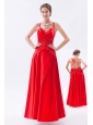 Red Column / Sheath Spaghetti Straps Prom Dress Taffeta Appliques Floor-length