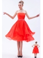 Red Empire Strapless Prom Dress Chiffon Beading Knee-length