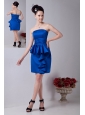 Royal Blue Column Strapless Prom / Homecoming Dress Satin Ruch Mini-length
