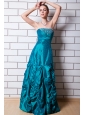 Teal A-line Strapless Prom Dress Taffeta Beading Floor-length