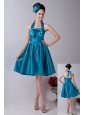 Teal Princess Halter Prom / Homecoming Dress  Taffeta Bowknot Knee-length