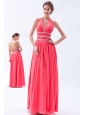 Watermelon Empire Halter Prom Dress Chiffon Beading Floor-length