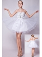 White A-line Sweetheart Prom Dress Organza Beading Mini-length