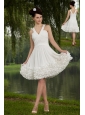 White Empire V-neck Prom / Homecoming Dress  Chiffon Ruch Mini-length