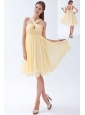 Yellow Empire V-neck Prom Dress Chiffon Beading Knee-length