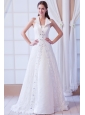 Affordable A-line Square Court Train Lace Beading Wedding Dress