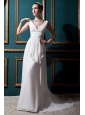 Discount Empire V-neck Brush Train Chiffon Ruch Beach Wedding Dress