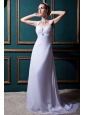 Fashionable Empire V-neck Brush Train Chiffon Beading Beach Wedding Dress