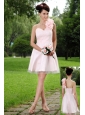 Light Pink A-line One Shoulder Prom / Homecoming Dress Tulle Hand Made Flowers Mini-length