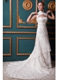 Modest A-line High-low Chapel Train Lace Sash Wedding Dress