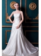 Modest A-line Strapless Court Train Taffeta Appliques Wedding Dress