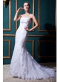 Modest Mermaid Strapless Brush Train Lace Beading Wedding Dress