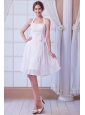 White A-line Halter Knee-length Chiffon Ruch Wedding Dress