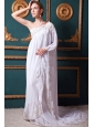 White Empire One Shoulder Brush Train Chiffon Appliques Wedding Dress