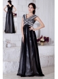 Black Prom / Evening Dress Empire V-neck Sequins Brush Train Chiffon
