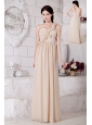 Champagne Empire One Shoulder Hand Made Flowers Bridesmaid Dress Floor-length Chiffon